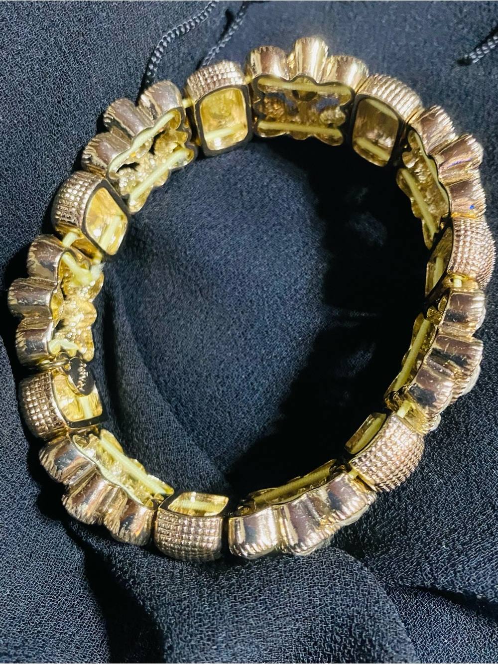 RMN Gold Tone Rhinestone Stretch Bracelet Floral Crystal Statement Bracelet - Picture 5 of 12